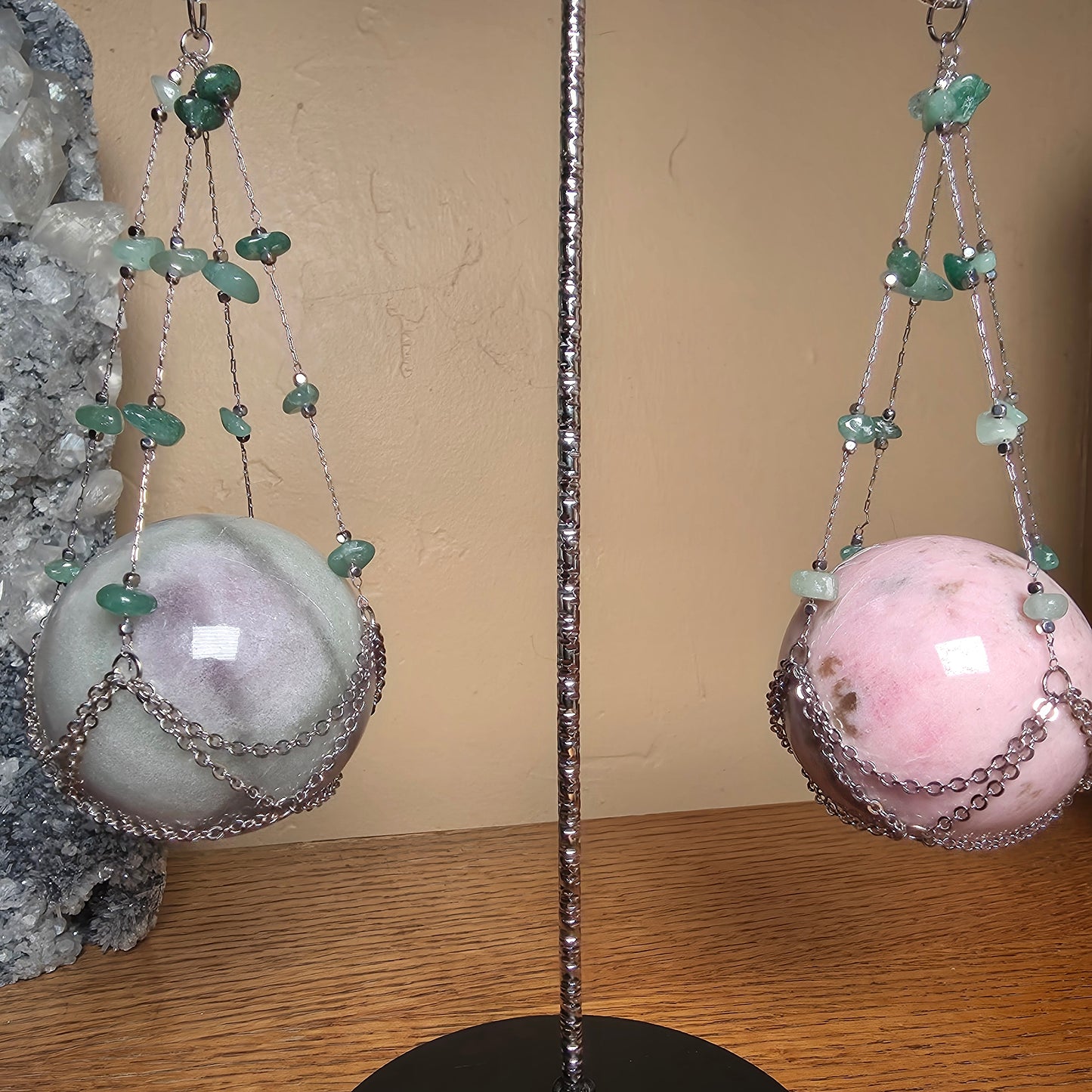 Double Hanging Sphere Holder | Green Adventurine