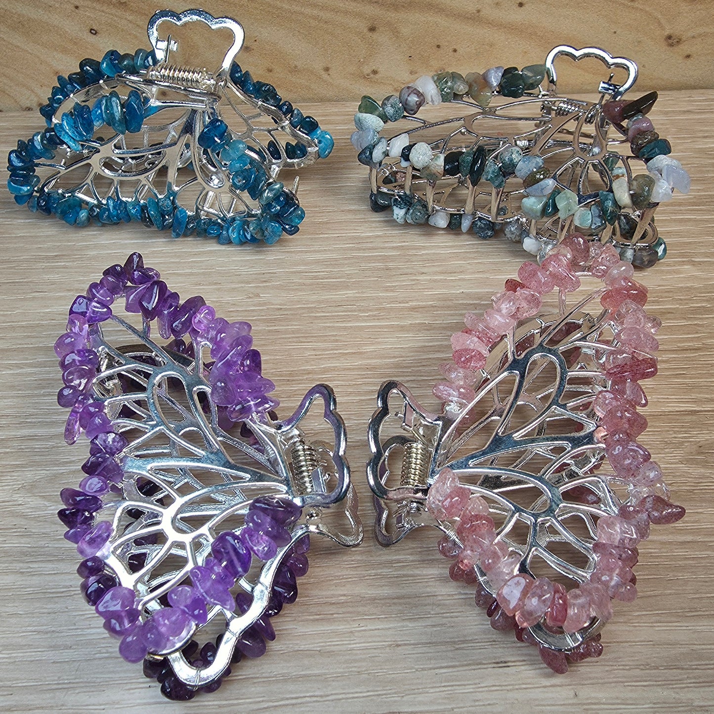 Crystal Butterfly Hair Claw Clip | Genuine Gemstone Hair Accessory