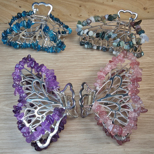 Crystal Butterfly Hair Claw Clip | Genuine Gemstone Hair Accessory