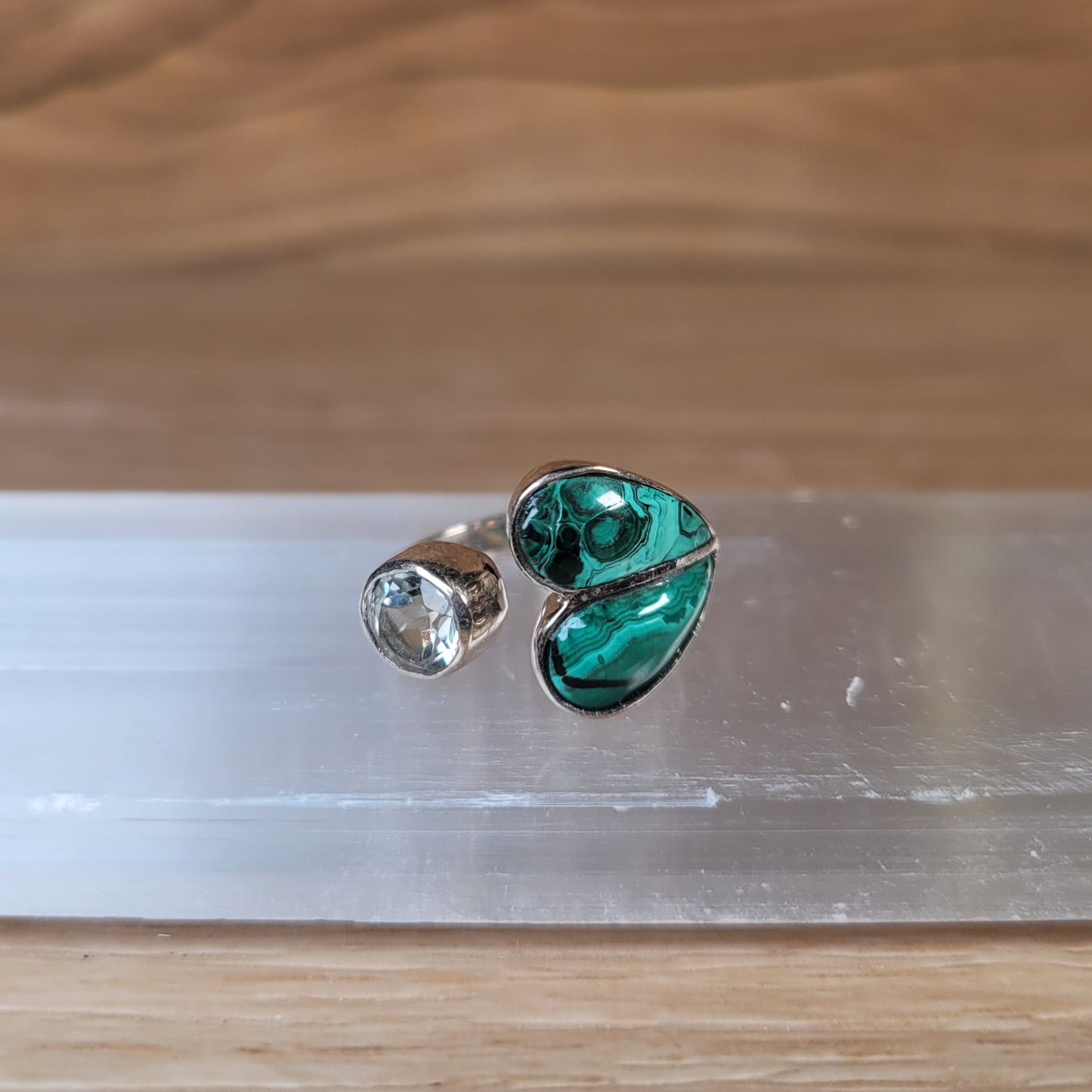 Malachite & Prasiolite Sterling Silver Ring - Size 6