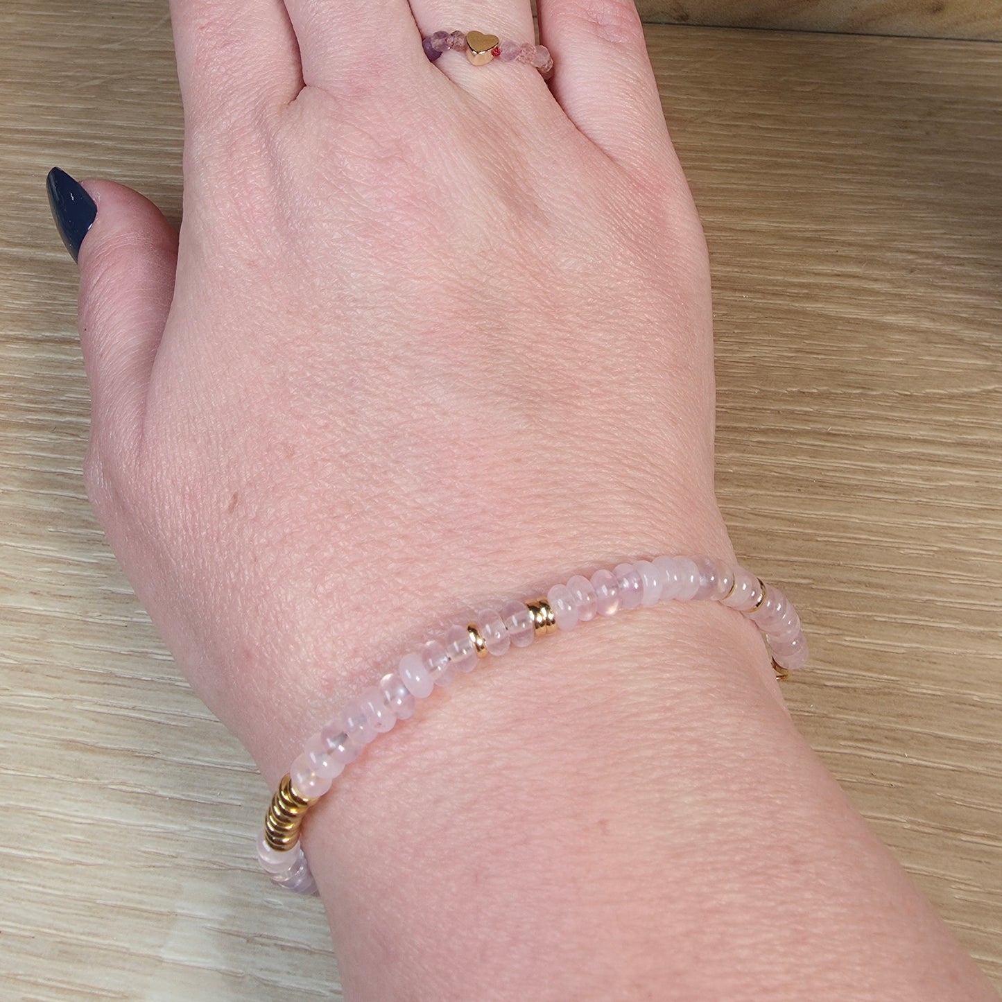 Rose Quartz Stainless Steel Bracelet - Adjustable