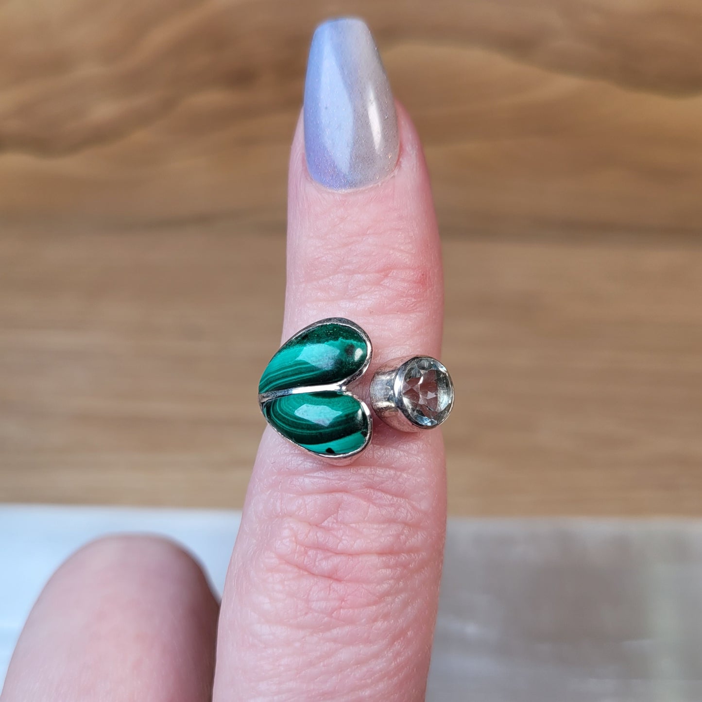 Malachite & Prasiolite Sterling Silver Ring - Size 5