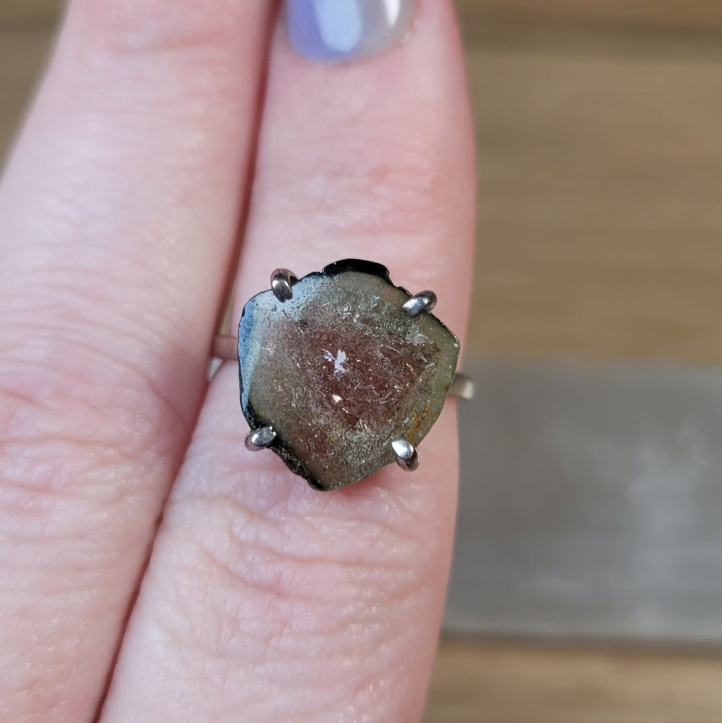 Watermelon Tourmaline Sterling Silver Ring - Size 6