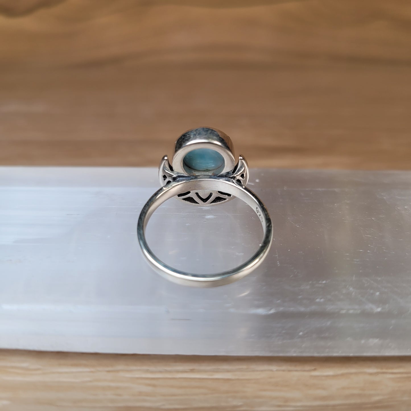 Larimar Moon Sterling Silver Ring - Size 6